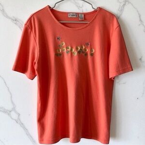 Embroidered Sunflower & Bee Tee Peachy Orange | XL | Vintage Y2K | ZENA